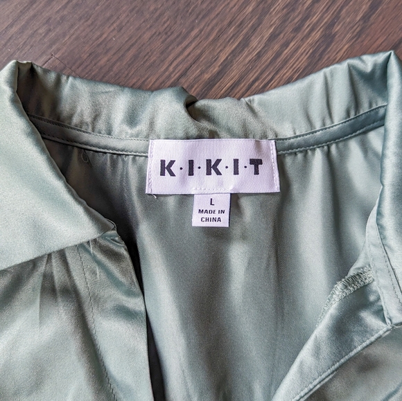 KIKIT Women's Silky Pajama Set, 2-Piece, Green, Large - Picture 4 of 4